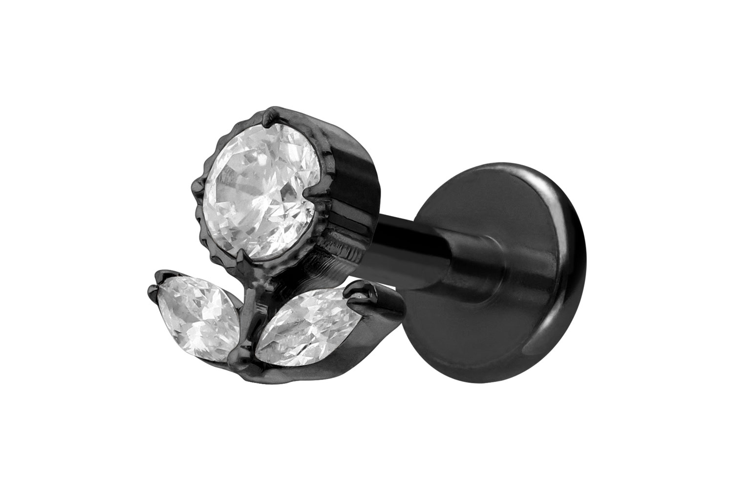 Titan Labret Piercing mit Innengewinde KRISTALLBLUME